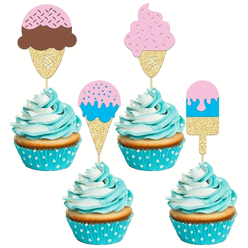 Baby 1 Year Food - 12Pc Glitter Ice Cream Cupcake Toppers